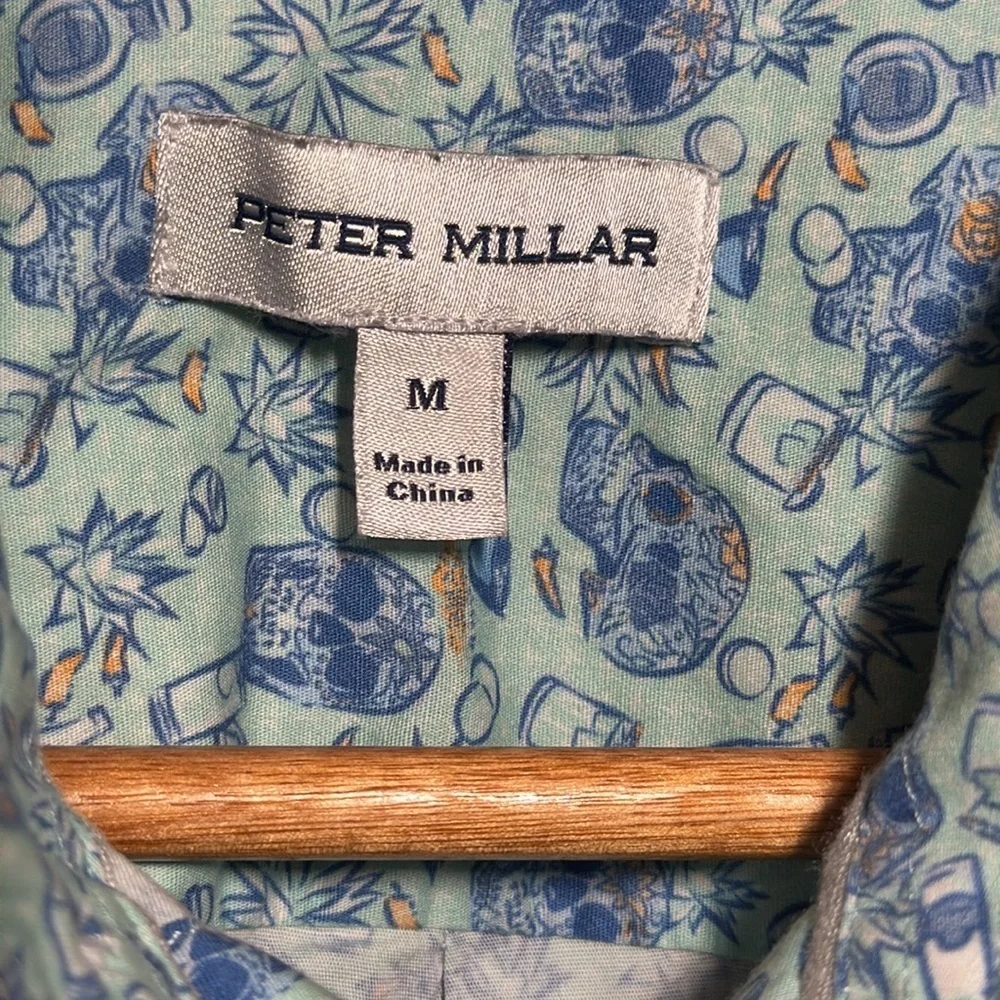 Peter Millar Cowboy Cantina Skulls & Tequila Men’s SS Stretch Shirt size Medium - Picture 7 of 14